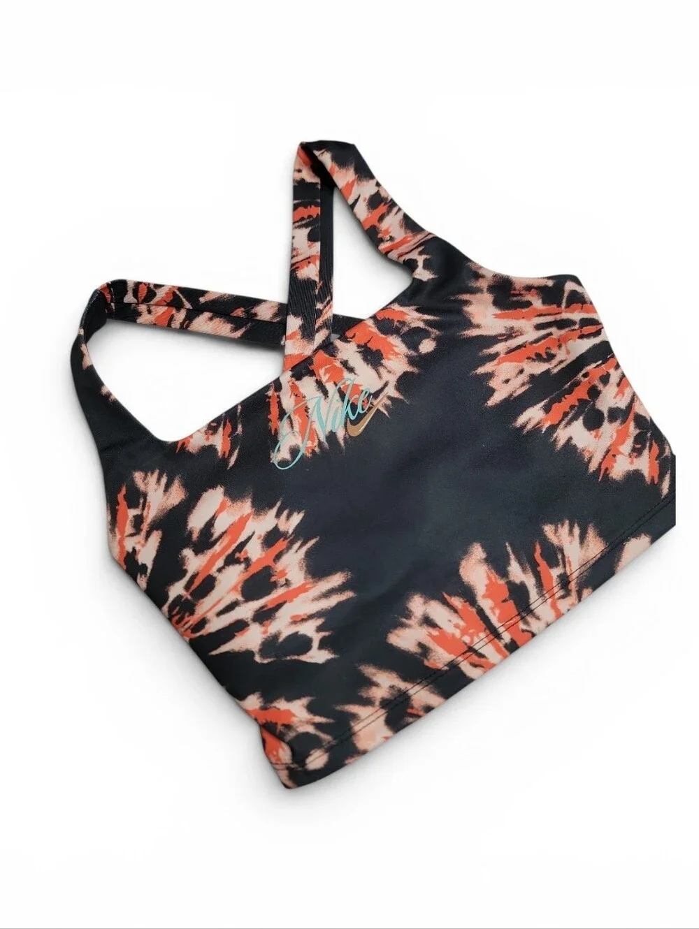 Women's Tie-Dye Sports Bra Crop Top - Coral/Black
